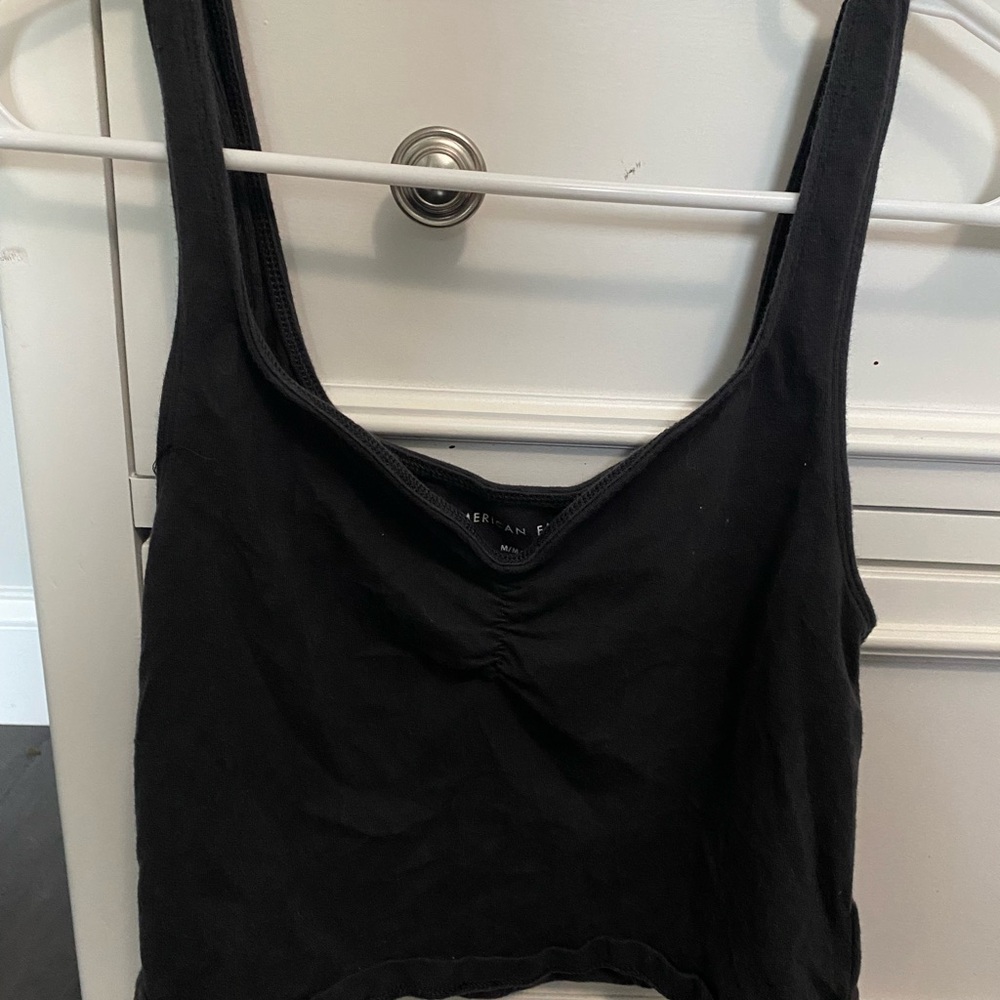 American Eagle Outfitters Black Tie Front Crop Tank Top